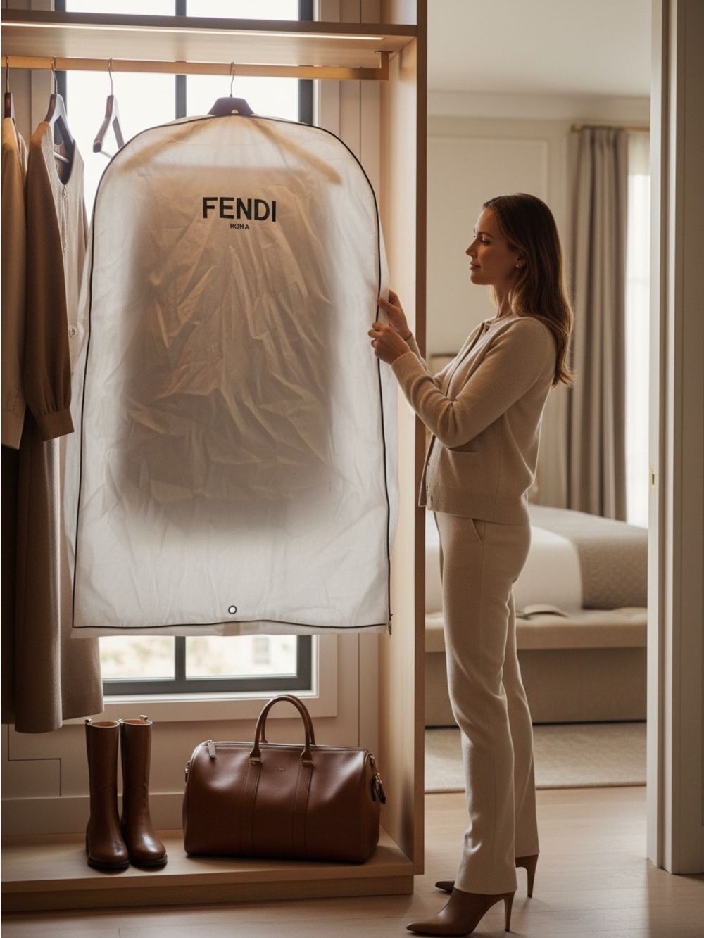 Fendi White Garment Bag with Black Trim - Picture 2 of 5